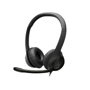 Diadema Logitech H390 USB negra con micrófono con cancelación de ruido y controles de volumen integrados para videollamadas y trabajo remoto.